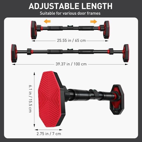Pull Up Bar Adjustable 25.5 to 39.3 Inches Width Locking Mechanism Indoor Gym Equipment, Portable Strength Training Bar for Home Fitness, Max Load 440lbs, Black in Saudi Arabia