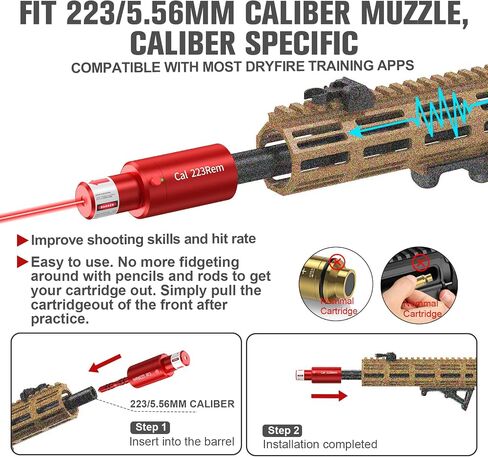 خرطوشة ليزر 2 في 1 مع Bore Sighter مناسبة لعيار 22LR/.243 /308Win/7.62mm/223Rem/.30-30/.30-06/.300ACC/6.5mm/7mm، لممارسة التدريب على الرماية ومعايرة البصر، قابلة لإعادة الشحن in Kuwait