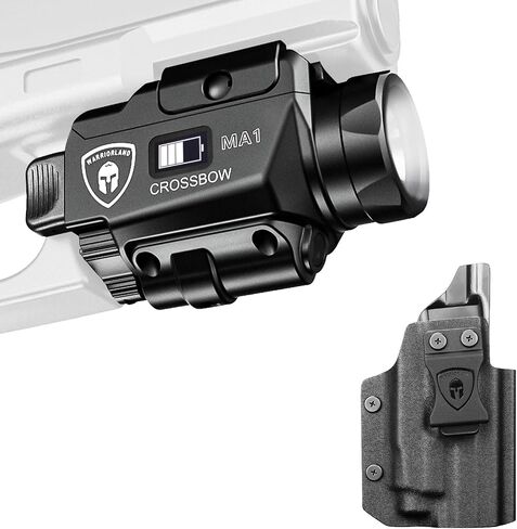 WARRIORLAND 800-Lumen MA1 Pistol Laser LED Light & Holster Combo، مناسب لـ Sprindfield XD 9mm 4 "مسدس، USB مغناطيسي قابل لإعادة الشحن | حالة طاقة الشاشة | IWB/OWB الحافظة اليمنى مع قطع البصريات in Saudi Arabia