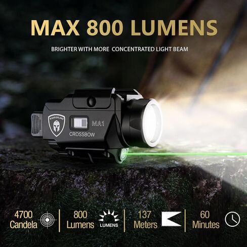 WARRIORLAND 800-Lumen MA1 Pistol Laser LED Light & Holster Combo، مناسب لـ Sprindfield XD 9mm 4 "مسدس، USB مغناطيسي قابل لإعادة الشحن | حالة طاقة الشاشة | IWB/OWB الحافظة اليمنى مع قطع البصريات in Saudi Arabia