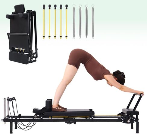 Foldable Pilates Reformer Machine, Dual Resistance with Springs and Cords, Pilates Equipment for Home and Gym Use, Suitable for Advanced and Beginners Users, Up to 400 lbs Capacity in Saudi Arabia