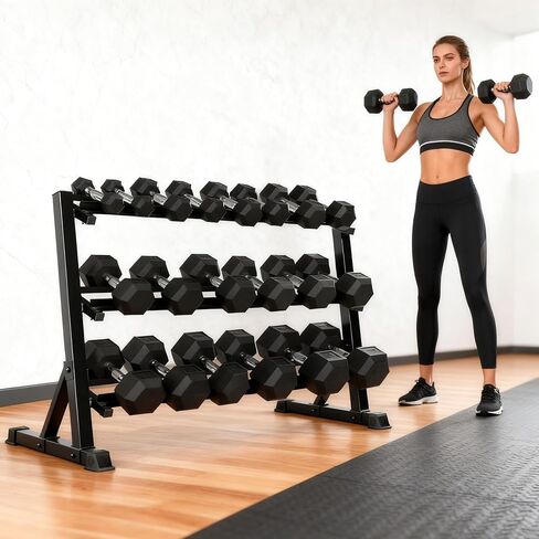 350/450/550 lbs Hex Weight Dumbbell Sets with Rack 5-50 lbs Hand Weights for Strength Training for Home Gyms Men Women Rubber Iron Rubber Coated Exercise & Fitness Muscle in Saudi Arabia