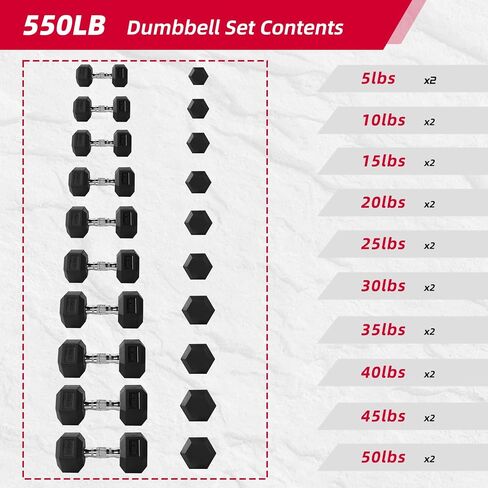 350/450/550 lbs Hex Weight Dumbbell Sets with Rack 5-50 lbs Hand Weights for Strength Training for Home Gyms Men Women Rubber Iron Rubber Coated Exercise & Fitness Muscle in Saudi Arabia