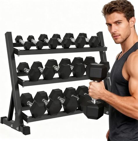 350/450/550 lbs Hex Weight Dumbbell Sets with Rack 5-50 lbs Hand Weights for Strength Training for Home Gyms Men Women Rubber Iron Rubber Coated Exercise & Fitness Muscle in Saudi Arabia