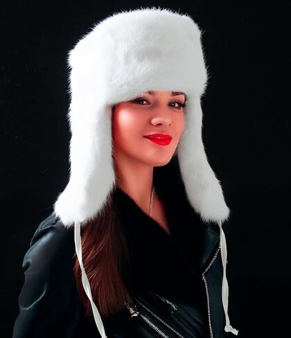 Unisex Russian Ushanka Classic Trapper Boomber Rabbit Fur Hat Real Fur Aviator Hat for Cold Winter in Saudi Arabia