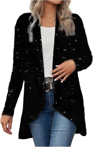 2025 Sequin Blazer for Women Sequin Long Sleeve Open Front Cardigan Casual Fashion Party Sparkly Jacket Coat in Saudi Arabia
