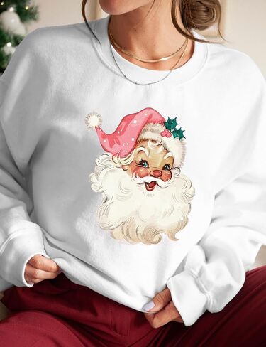 Christmas Sweatshirt for Women Novelty Pink Santa Xmas Graphic Long Sleeve Pullover Tops in Saudi Arabia