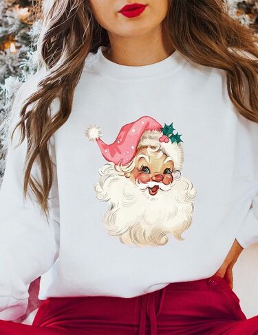Christmas Sweatshirt for Women Novelty Pink Santa Xmas Graphic Long Sleeve Pullover Tops in Saudi Arabia