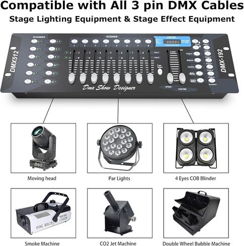 لوحة تحكم DMX512 ذات 192 قناة، وحدة تحكم DMX لخلاط الإضاءة لأضواء المسرح والتأثيرات، دي جي ديسكو، النادي الليلي، البار وأحداث العروض الحية in Kuwait