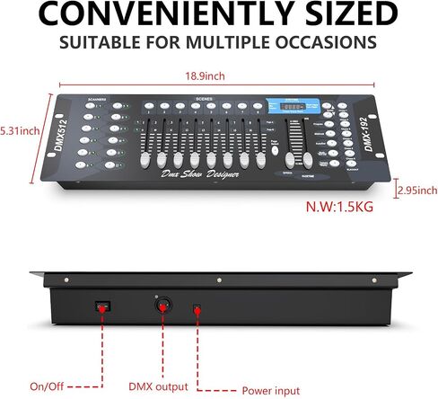لوحة تحكم DMX512 ذات 192 قناة، وحدة تحكم DMX لخلاط الإضاءة لأضواء المسرح والتأثيرات، دي جي ديسكو، النادي الليلي، البار وأحداث العروض الحية in Kuwait