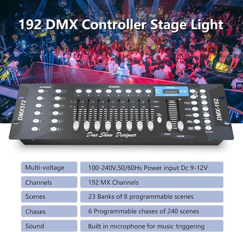 لوحة تحكم DMX512 ذات 192 قناة، وحدة تحكم DMX لخلاط الإضاءة لأضواء المسرح والتأثيرات، دي جي ديسكو، النادي الليلي، البار وأحداث العروض الحية in Kuwait
