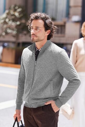 COOFANDY Mens Zip Up Sweatshirt Mock Neck Quilted Jacket Casual Lightweight Sweater Jackets with Pocket in Saudi Arabia