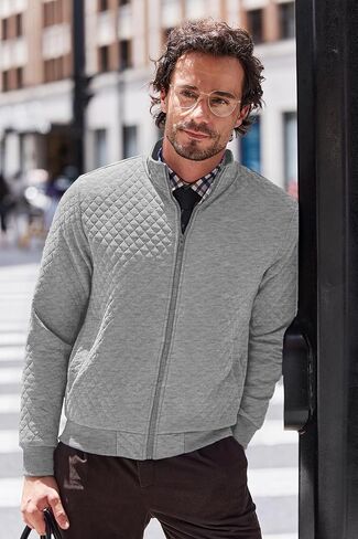 COOFANDY Mens Zip Up Sweatshirt Mock Neck Quilted Jacket Casual Lightweight Sweater Jackets with Pocket in Saudi Arabia