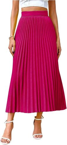 2025 Skirt for Women Solid Color Midi Long Shirring Pleated Skirts Fall Casual High Waisted A Line Skirts in Saudi Arabia