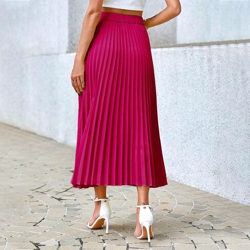 2025 Skirt for Women Solid Color Midi Long Shirring Pleated Skirts Fall Casual High Waisted A Line Skirts in Saudi Arabia