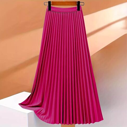 2025 Skirt for Women Solid Color Midi Long Shirring Pleated Skirts Fall Casual High Waisted A Line Skirts in Saudi Arabia