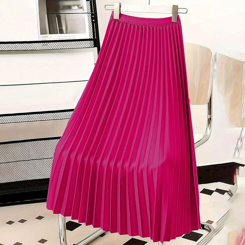 2025 Skirt for Women Solid Color Midi Long Shirring Pleated Skirts Fall Casual High Waisted A Line Skirts in Saudi Arabia