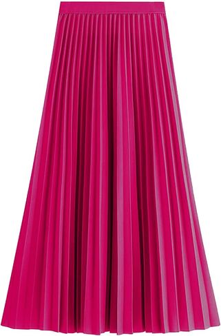 2025 Skirt for Women Solid Color Midi Long Shirring Pleated Skirts Fall Casual High Waisted A Line Skirts in Saudi Arabia