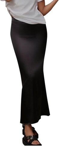 Women's Fall Skirts Comfy Solid Color Satin Skirt High Waist Bodycon Dress Casual A Line Maxi Skirt in Saudi Arabia
