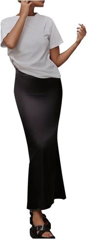 Women's Fall Skirts Comfy Solid Color Satin Skirt High Waist Bodycon Dress Casual A Line Maxi Skirt in Saudi Arabia