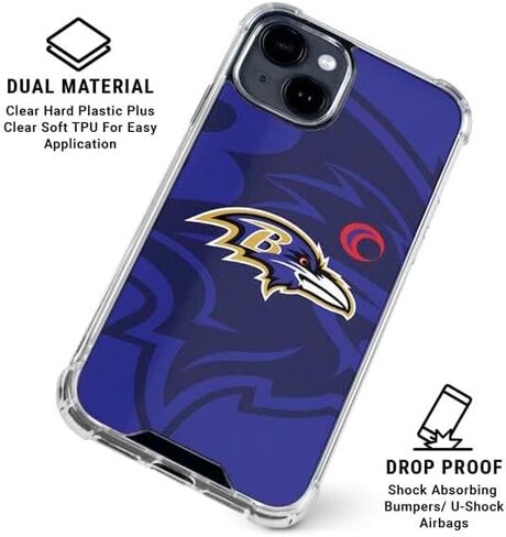 Skinit Clear Phone Case Compatible with iPhone 14 - Officially Licensed NFL Baltimore Ravens Double Vision Design in Saudi Arabia