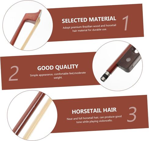 Vaguelly Professional Cello Bow Horsetail Hair Handmade Brazilwood Accessory for Beginners and Advanced Players for Practice and Performance in Saudi Arabia