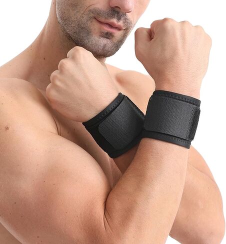 Adjustable Sports Wrist Brace Support Wrap - Pair of Sweatproof, Breathable and Anti Slip Wristband Compression Sleeves for Weightlifting, Gym, Cross Training, Arthritis Relief in Saudi Arabia