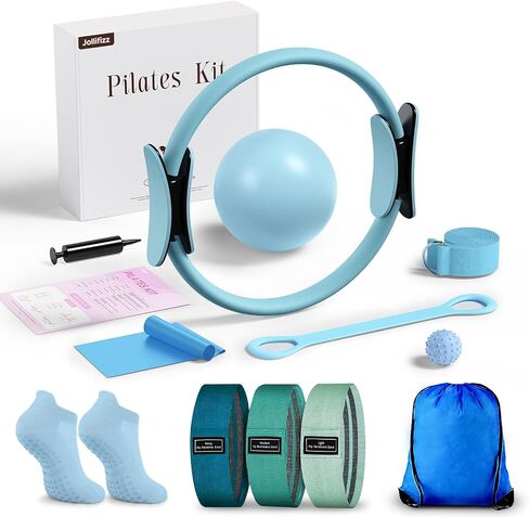 Pilates kit for Women Home Workout, Pilates Equipment Ring and Ball Set with 3 Fabric Resistance Bands, Massage Ball, Pilates Starter Kit for Strength, Toning, Including Workout Guide in Saudi Arabia