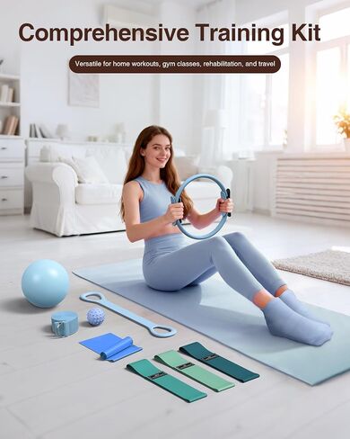 Pilates kit for Women Home Workout, Pilates Equipment Ring and Ball Set with 3 Fabric Resistance Bands, Massage Ball, Pilates Starter Kit for Strength, Toning, Including Workout Guide in Saudi Arabia