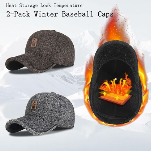 2 Pack Winter for Men Outdoor Hat,Adjustable Warm Baseball Cap Hats Dad Caps in Saudi Arabia