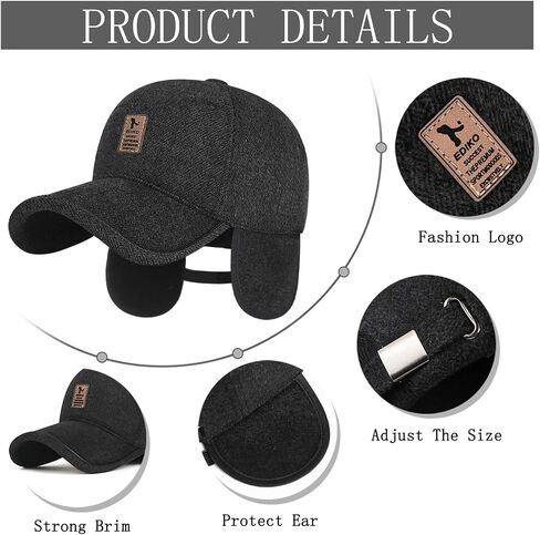 2 Pack Winter for Men Outdoor Hat,Adjustable Warm Baseball Cap Hats Dad Caps in Saudi Arabia