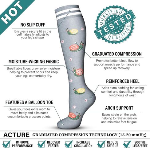 Acture 6 Pack Compression Socks for Women and Men - Knee High for Medical, Running, Nurses, Travel in Kuwait