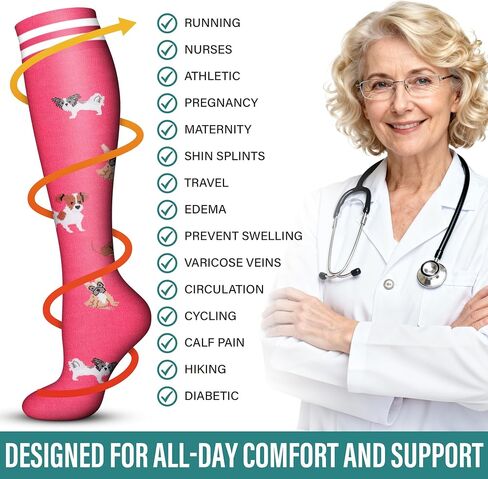 Acture 6 Pack Compression Socks for Women and Men - Knee High for Medical, Running, Nurses, Travel in Kuwait