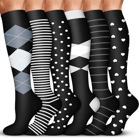 Acture 6 Pack Compression Socks for Women and Men - Knee High for Medical, Running, Nurses, Travel in Kuwait