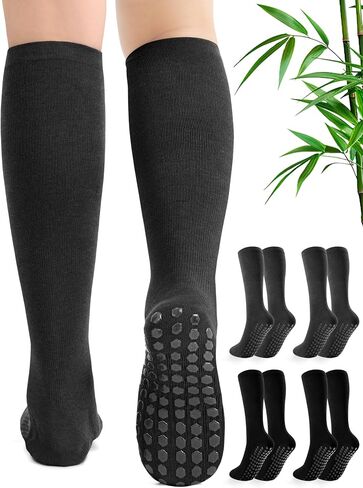 4 Pairs Bamboo Viscose Compression Socks for Women&Men 15-20mmHg Knee High Support Non-Slip Dots for Nurses Sports in Saudi Arabia
