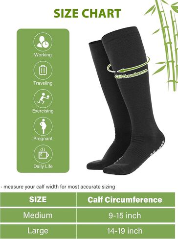4 Pairs Bamboo Viscose Compression Socks for Women&Men 15-20mmHg Knee High Support Non-Slip Dots for Nurses Sports in Saudi Arabia