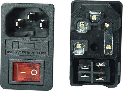 3 دبوس IEC320 C14 مدخل ذكر التوصيل مقبس الطاقة الضوء الأحمر قارب الروك التبديل مع حامل الصمامات التيار المتناوب 250 فولت 10A in Kuwait