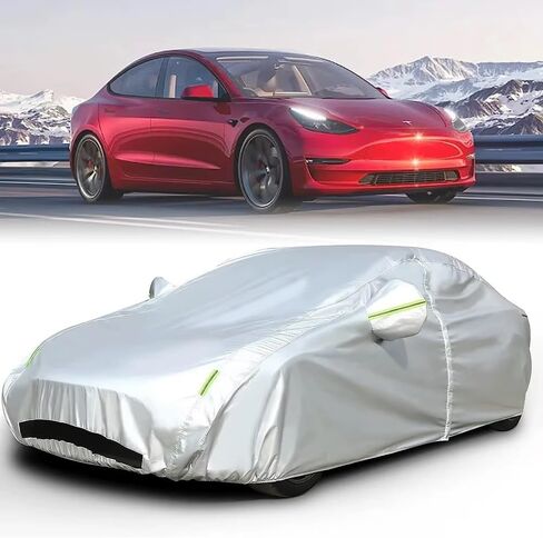 غطاء سيارة مخصص متوافق مع طراز Tesla 3 مقاوم للماء في جميع الأحوال الجوية والمطر والرياح مع منفذ شحن وباب شبكي بسحاب in Kuwait