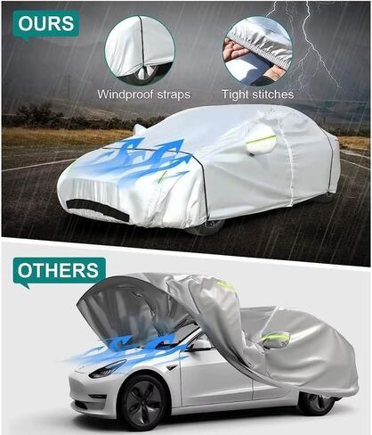 غطاء سيارة مخصص متوافق مع طراز Tesla 3 مقاوم للماء في جميع الأحوال الجوية والمطر والرياح مع منفذ شحن وباب شبكي بسحاب in Kuwait