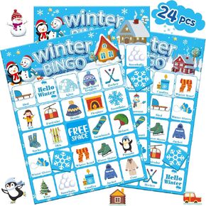 Winter Bingo Snowman Bingo with 24 Players Cards Holiday Games for Kids Adults Children Outdoor Activities Supplies Favors Decorations Winter Party Games in Saudi Arabia