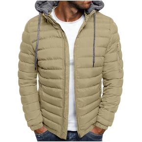 Lightweight Puffer Jacket Men with Hood Zipper Down Jacket Warm Winter Padded Coat Casual Quilted Hoodie Jackets in Kuwait