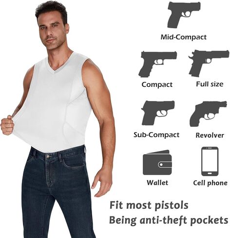 Conceal Carry Shirts for Men V Neck Concealed Carry Tank Top Sleeveless Holster Shirt with Two Large Pockets in Saudi Arabia