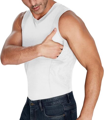 Conceal Carry Shirts for Men V Neck Concealed Carry Tank Top Sleeveless Holster Shirt with Two Large Pockets in Saudi Arabia