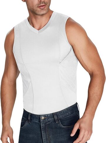 Conceal Carry Shirts for Men V Neck Concealed Carry Tank Top Sleeveless Holster Shirt with Two Large Pockets in Saudi Arabia