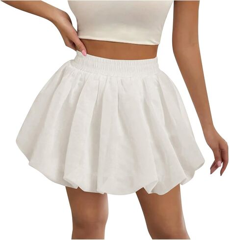 Solid Bubble Skirt for Women Cute High Waisted Ruffled Casual Mini Skorts Fashion Going Out Bloomer Skirts in Saudi Arabia