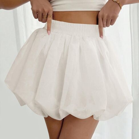 Solid Bubble Skirt for Women Cute High Waisted Ruffled Casual Mini Skorts Fashion Going Out Bloomer Skirts in Saudi Arabia