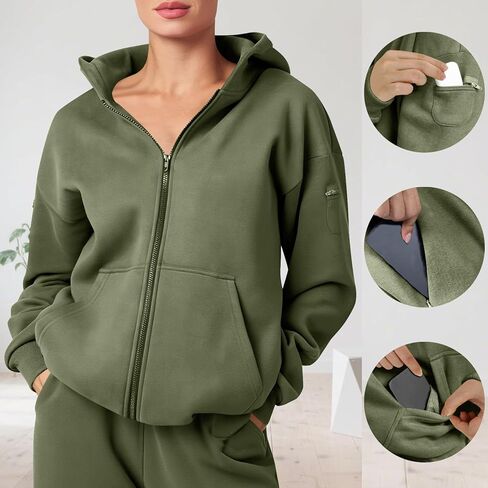 سترة نسائية بغطاء للرأس بأكمام طويلة وسترة خريف مريحة فضفاضة مع جيوب 2025 in Kuwait