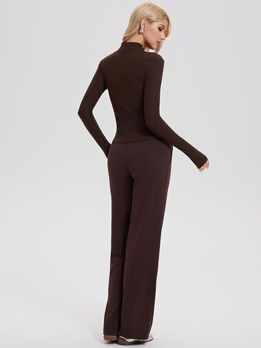 Women's 2 Piece Sets Double Zip Up Top Long Sleeve & Wide Leg Pant Lounge 2025 Fall Tracksuit Casual Sweatsuit Travel Outfit in Kuwait