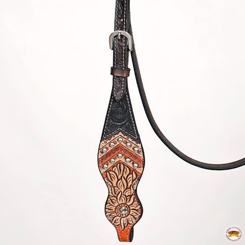 مجموعة طوق الثدي من HILASON Western Horse Floral Headstall من الجلد الأمريكي باللون البني | تك للخيول in Saudi Arabia