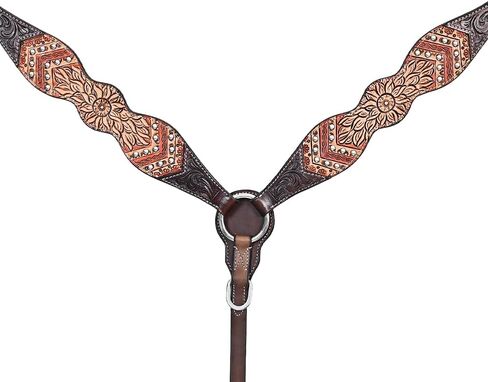 مجموعة طوق الثدي من HILASON Western Horse Floral Headstall من الجلد الأمريكي باللون البني | تك للخيول in Saudi Arabia